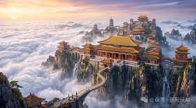 一段提示词，造了一座“云海之上的仙宫”：这个 AI 画面太震撼